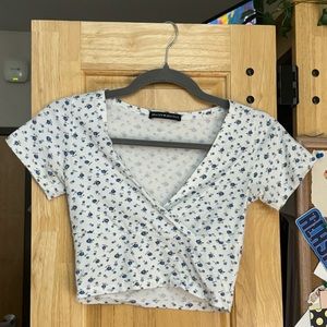 Brandy Meville Cross over White Blue Floral top